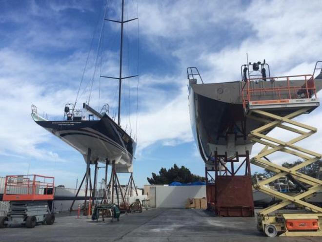 Rio100 and Wizard on the hard in San Diego in preparation for Newport-Cabo Race - Transpac © Dobbs Davis